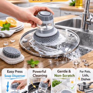 kitchen soap dispensing brush – palm scrub with detergent tank