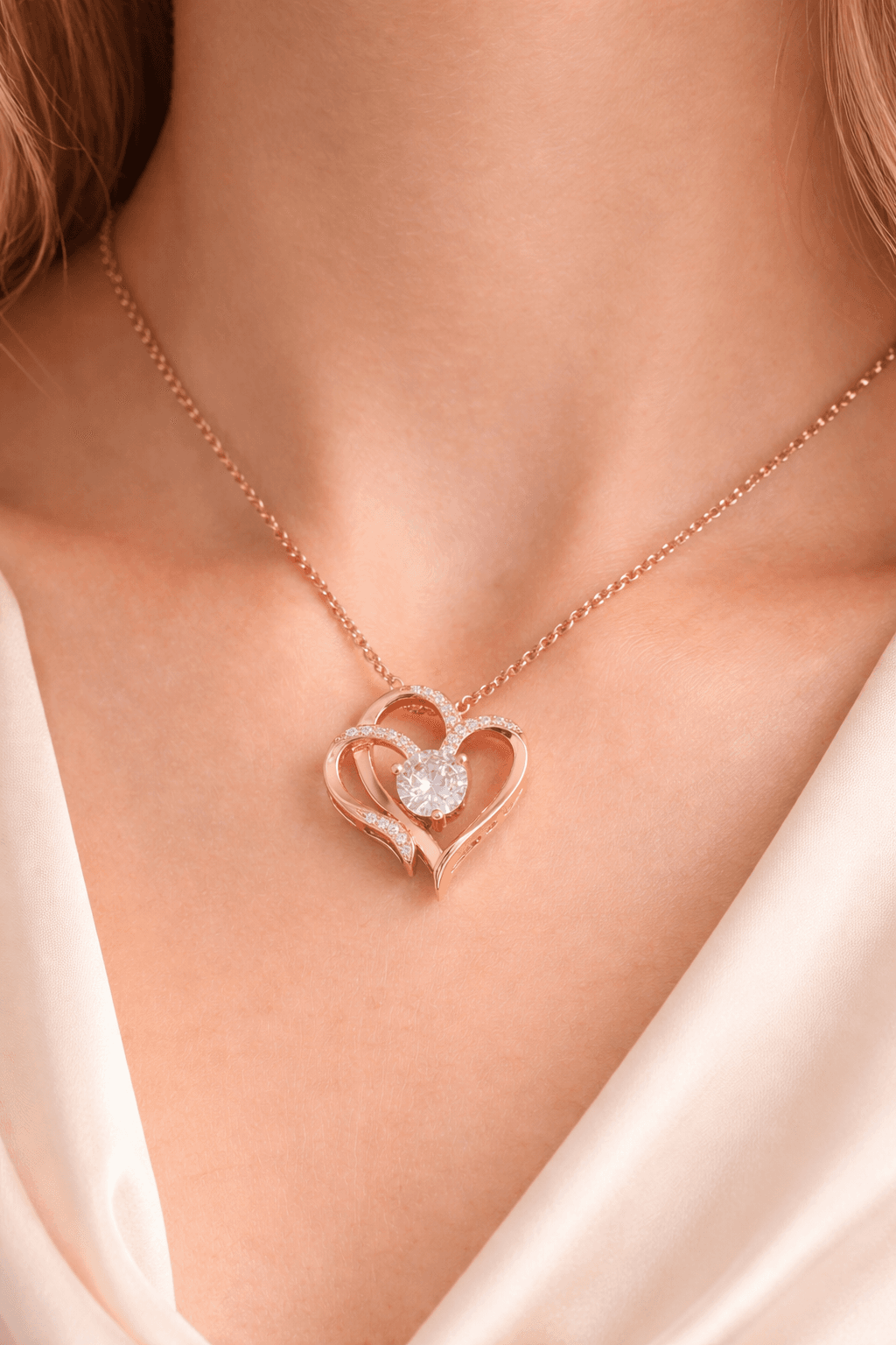 double heart zircon necklace | romantic gift double heart zircon necklace | romantic gift