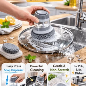 kitchen soap dispensing brush – palm scrub with detergent tank