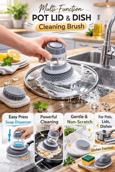 kitchen soap dispensing brush – palm scrub with detergent tank