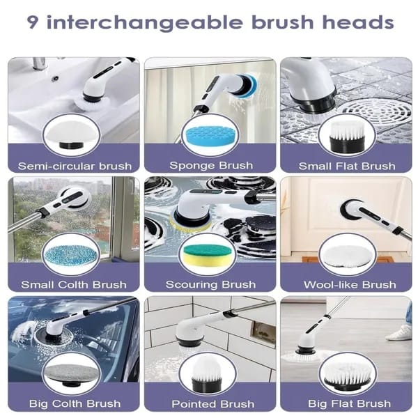 Cordless Electric Spin Scrubber with 9 Brush Heads & Extendable Handle - Image 3